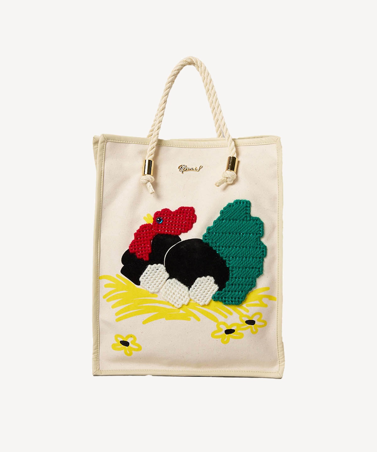 ニワトリ刺繍バッグ(ecru-F)
