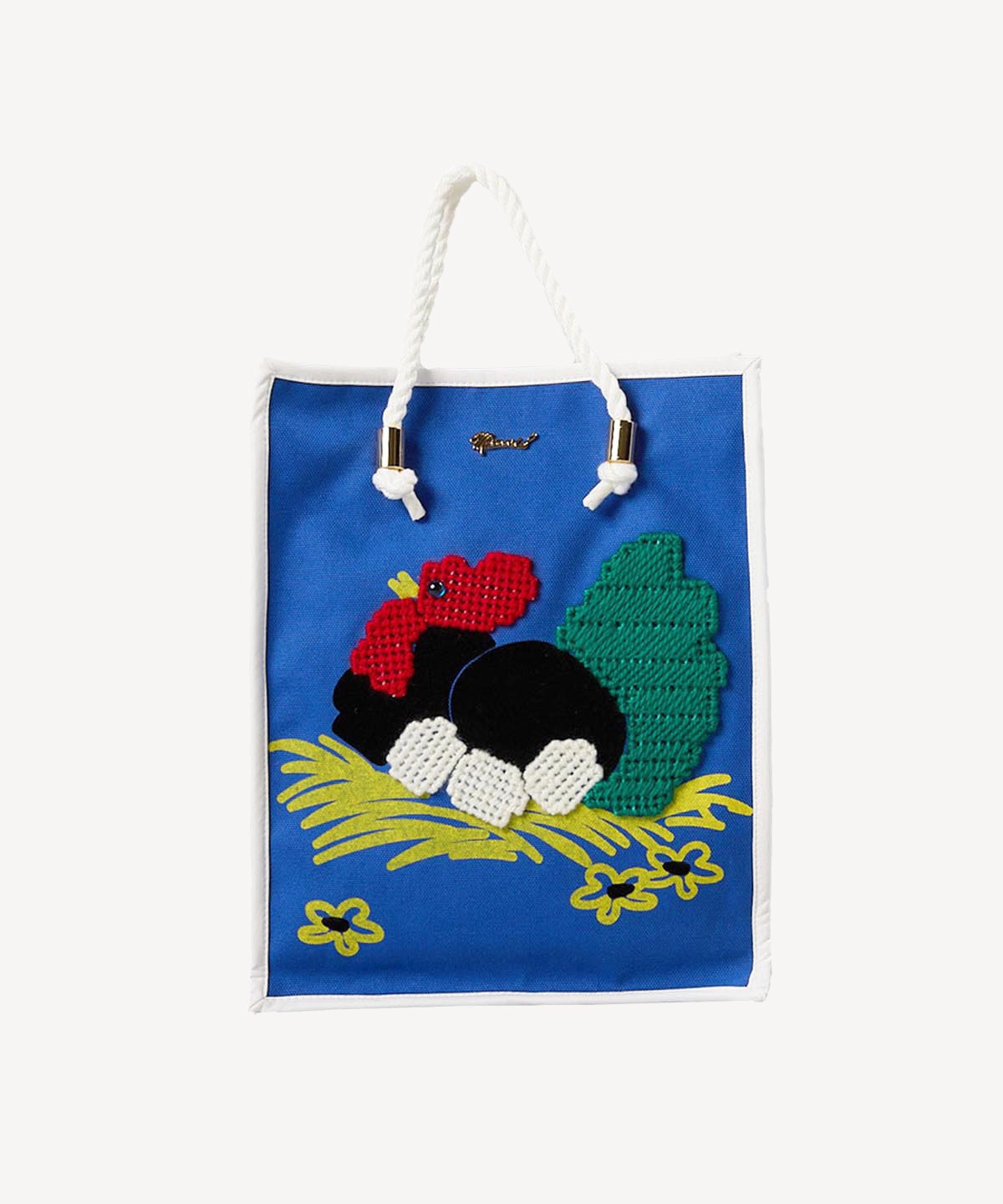 ニワトリ刺繍バッグ(blue-F)
