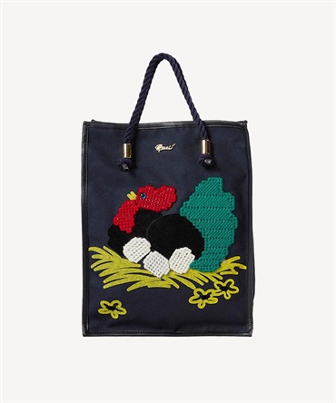 ニワトリ刺繍バッグ(navy-F)