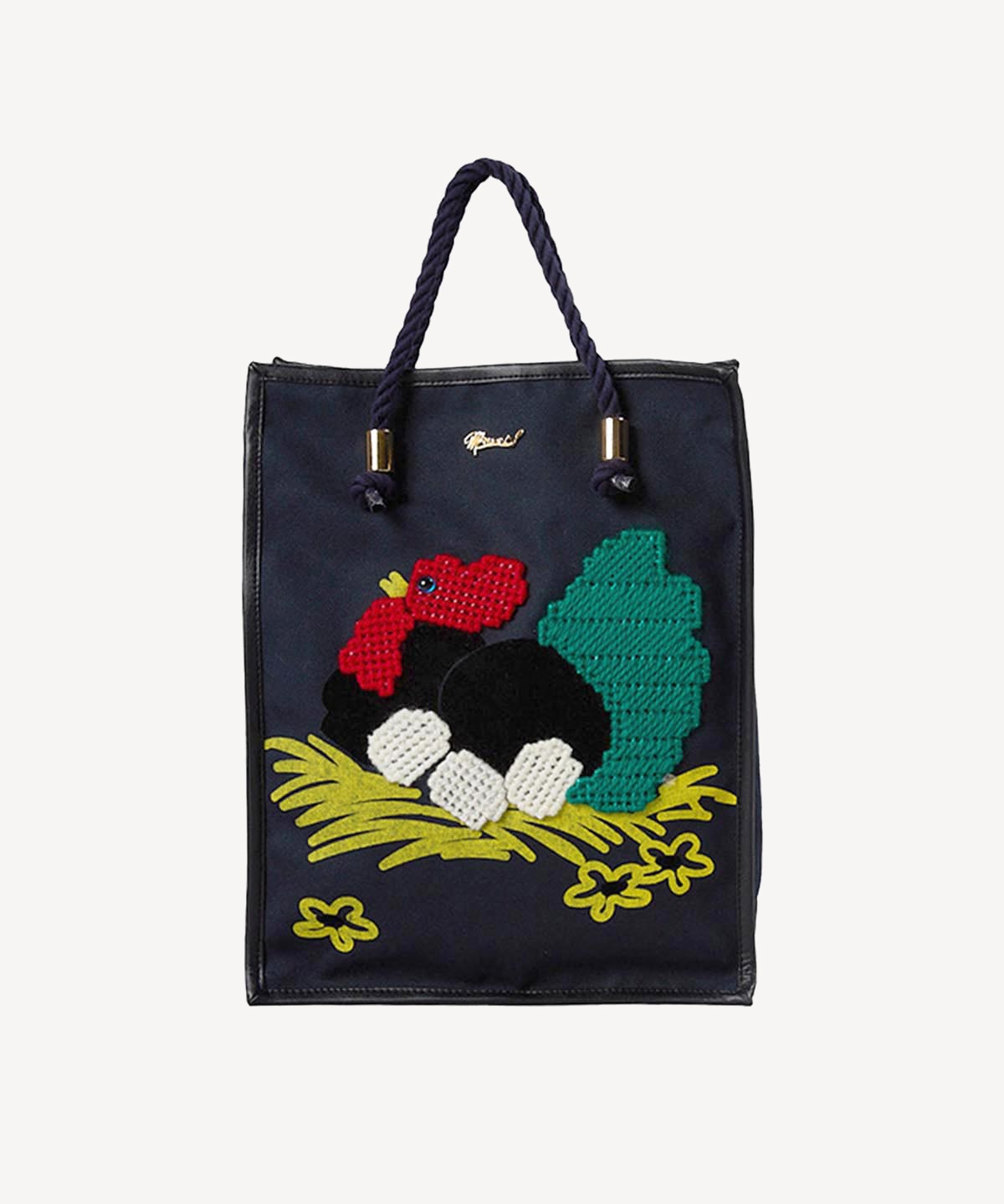 ニワトリ刺繍バッグ(navy-F)