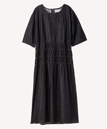 ハートパッチデニムワンピース(navy-36)
