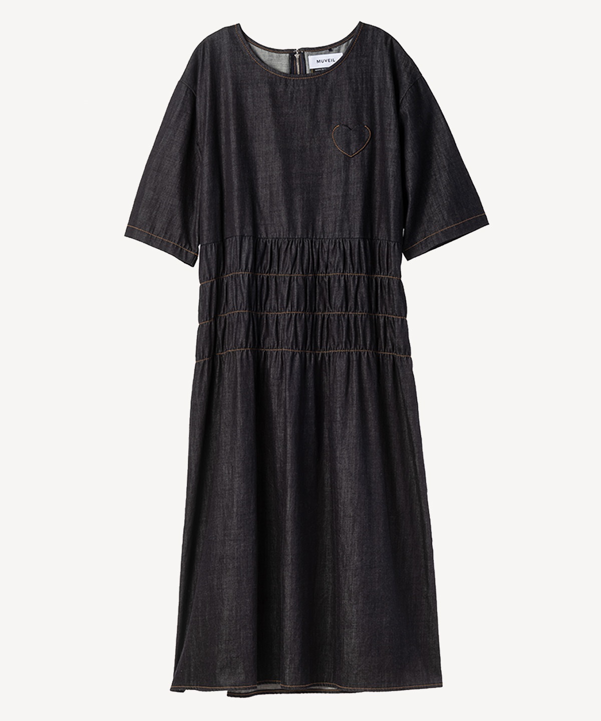 ハートパッチデニムワンピース(navy-40)