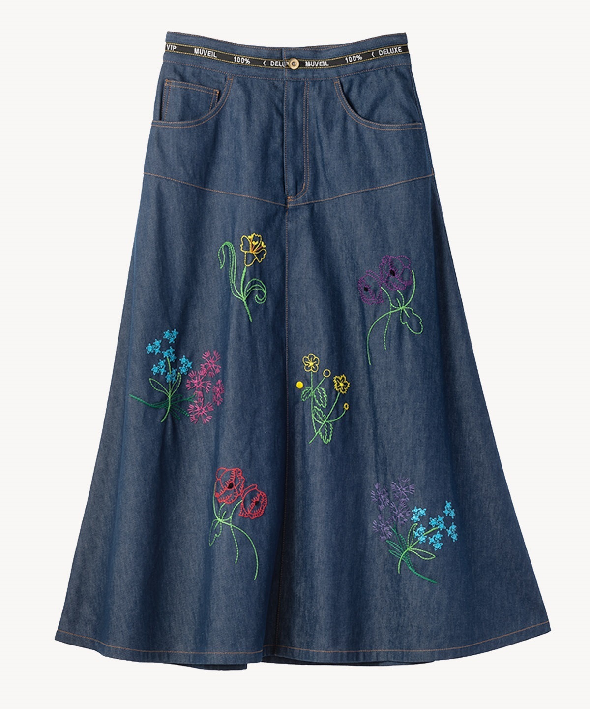 フラワー刺繍スカート(blue-38)