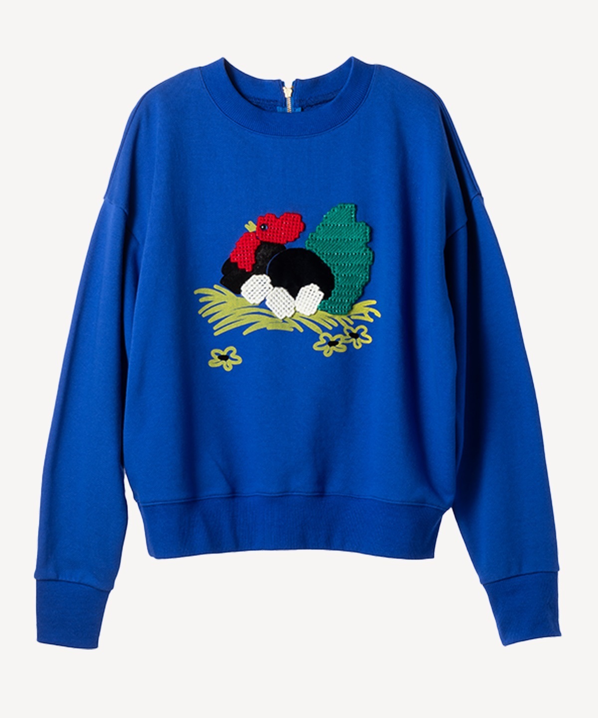 ニワトリ刺繍プルオーバー(blue-36)