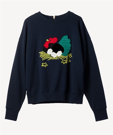 ニワトリ刺繍プルオーバー(navy-36)