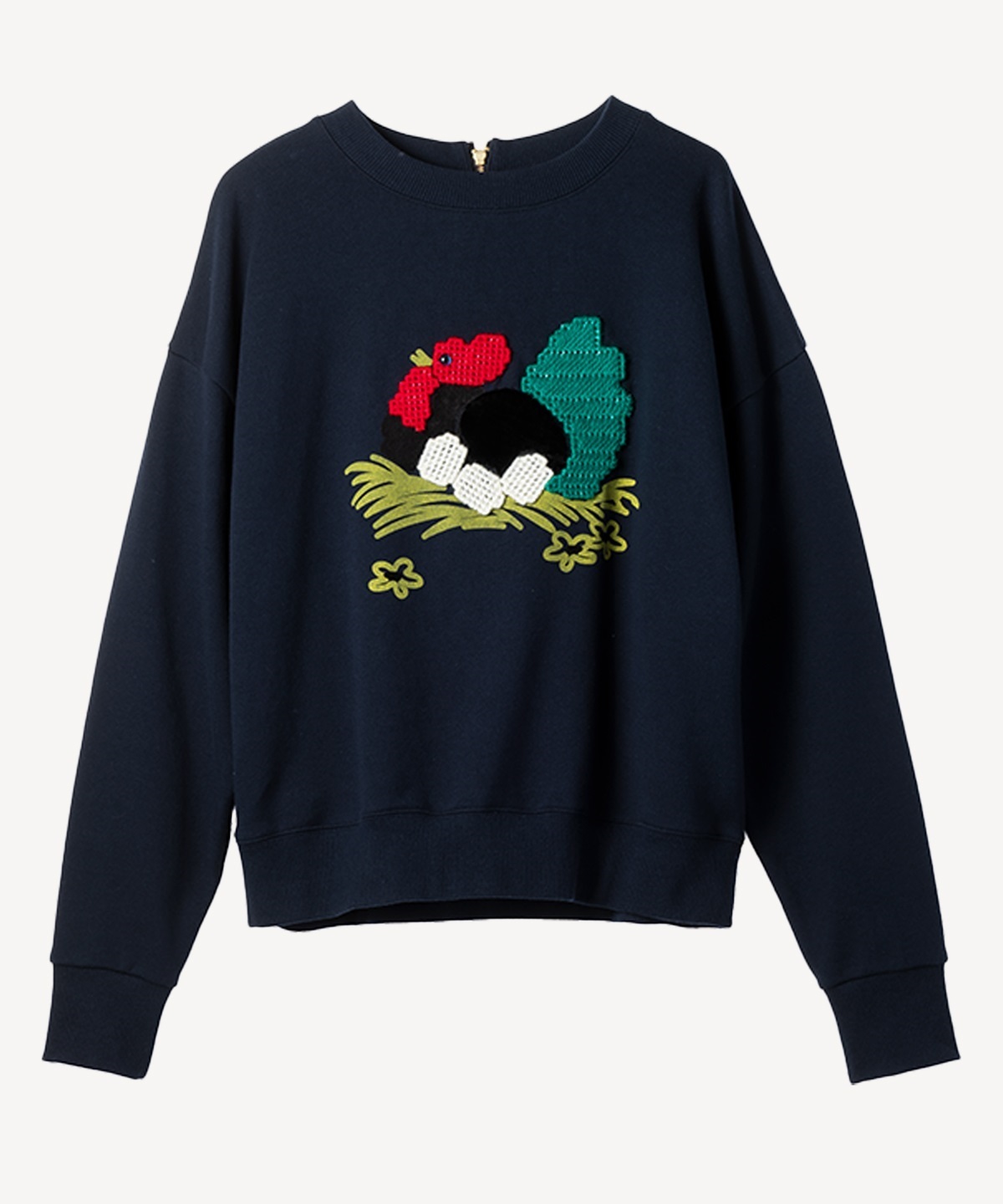 ニワトリ刺繍プルオーバー(navy-40)