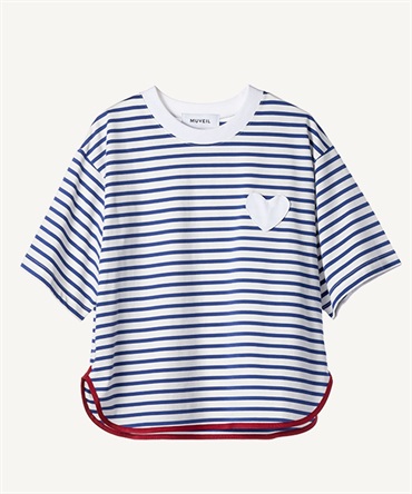 ハートパッチボーダーTシャツ(blue-36)