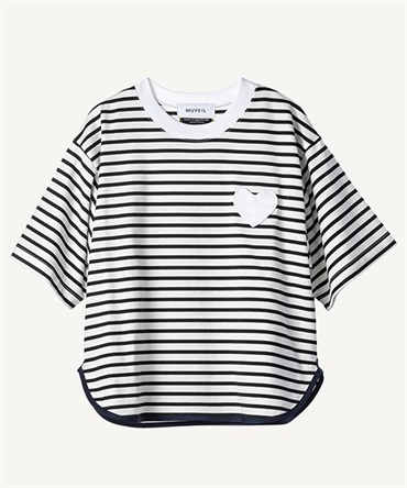 ハートパッチボーダーTシャツ(navy-36)