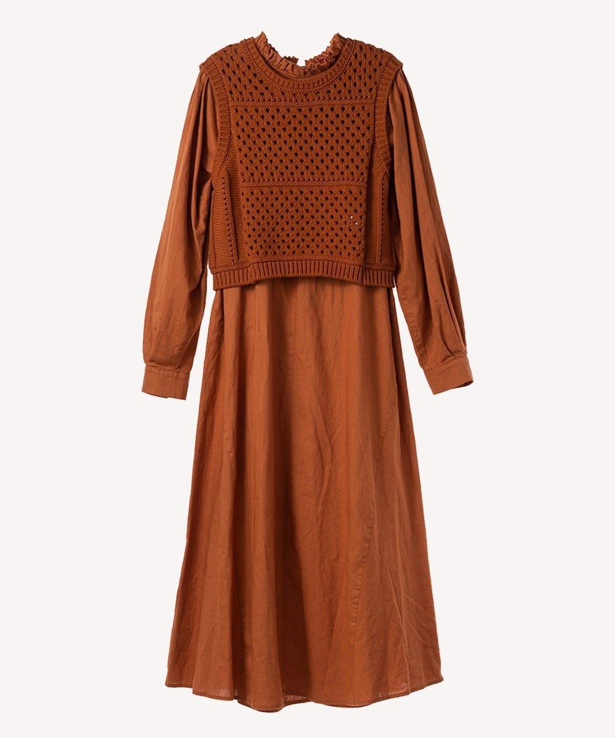 ベスト付製品染ワンピース(brown-36)