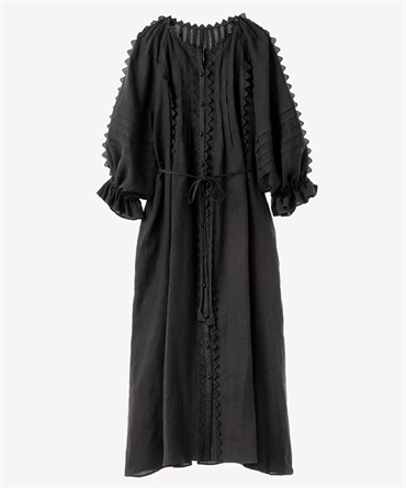ピンタックリネンワンピース(black-36)