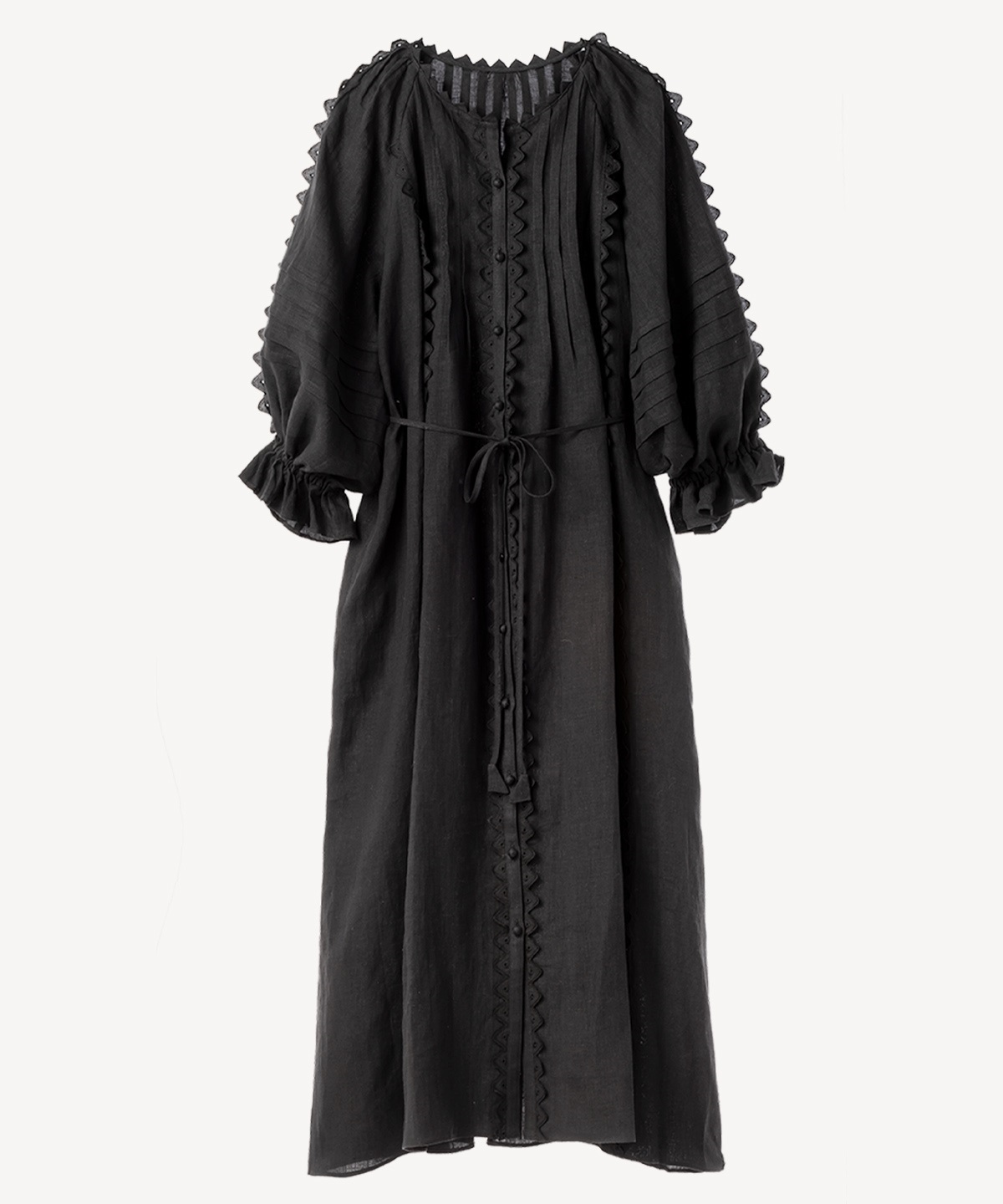 ピンタックリネンワンピース(black-40)