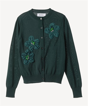 フラワー刺繍カーディガン(dark green-36)