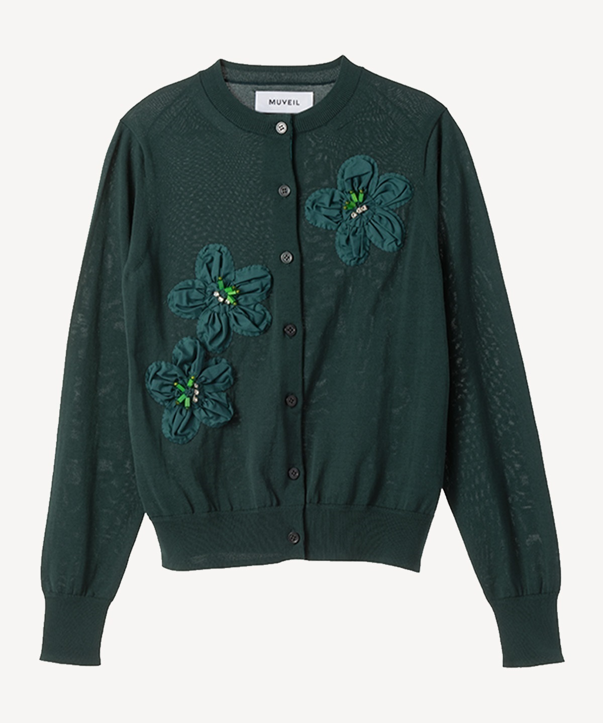 フラワー刺繍カーディガン(dark green-38)