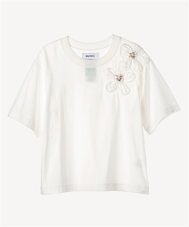 フラワー刺繍Tシャツ(white-36)