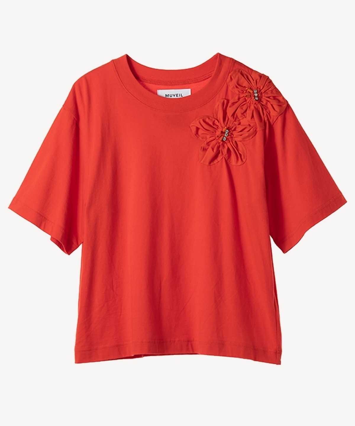 フラワー刺繍Tシャツ(red-38)