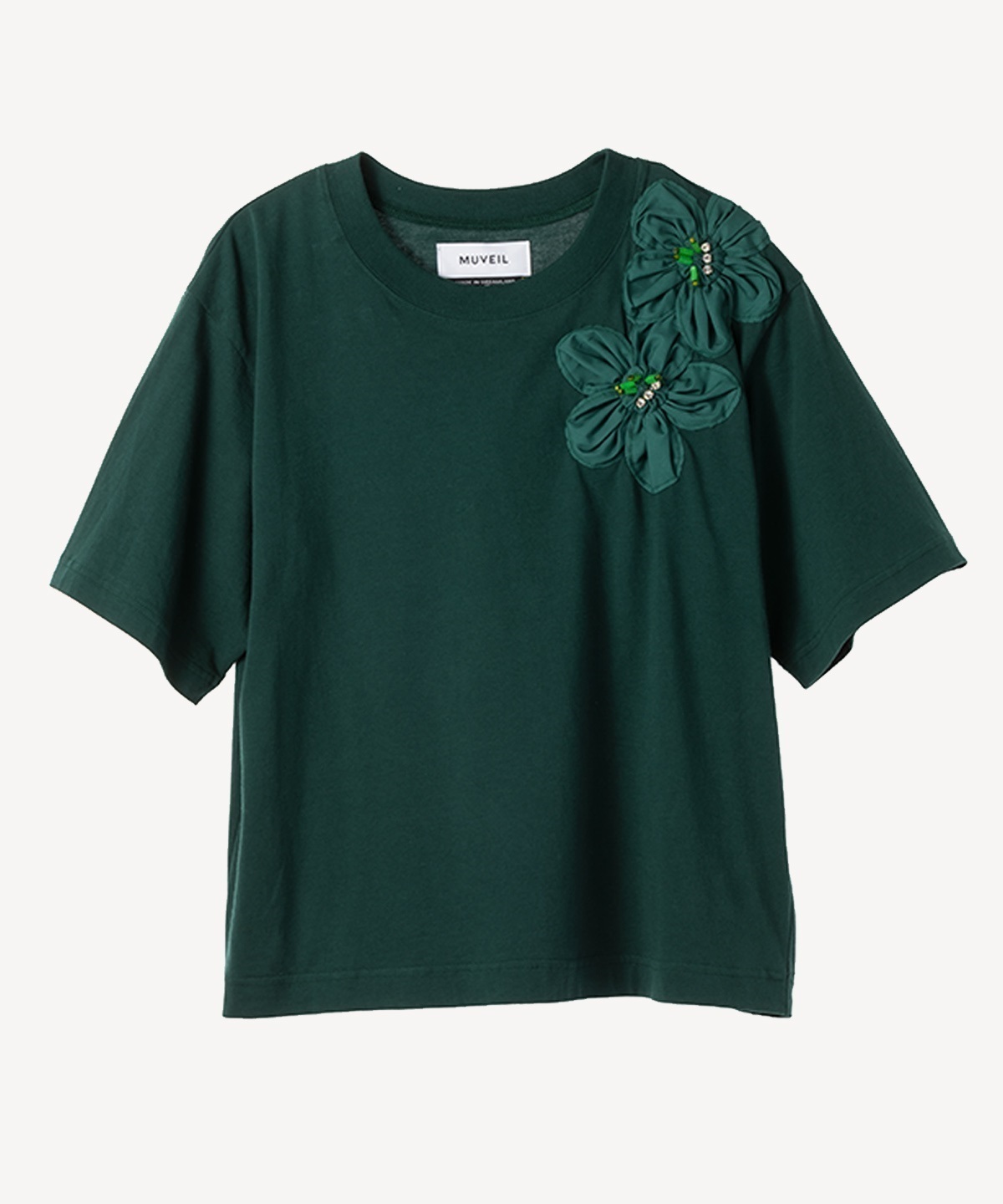 フラワー刺繍Tシャツ(dark green-40)