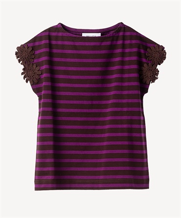 フラワースリーブTシャツ(brown-36)