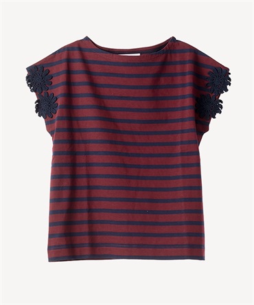 フラワースリーブTシャツ(navy-36)