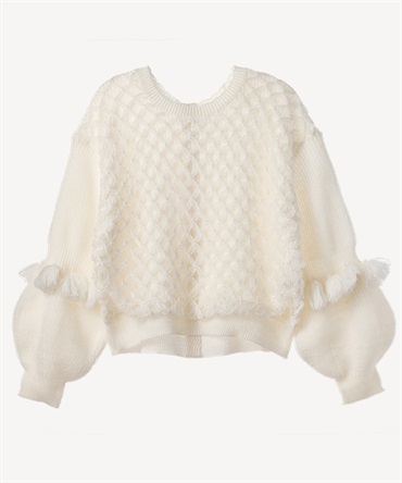 タッセル付ネットプルオーバー(white-36)