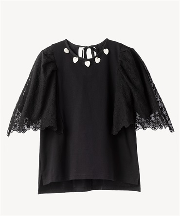 フラワーレースTシャツ(black-36)