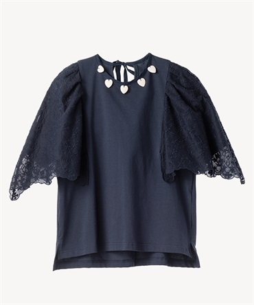 フラワーレースTシャツ(navy-36)