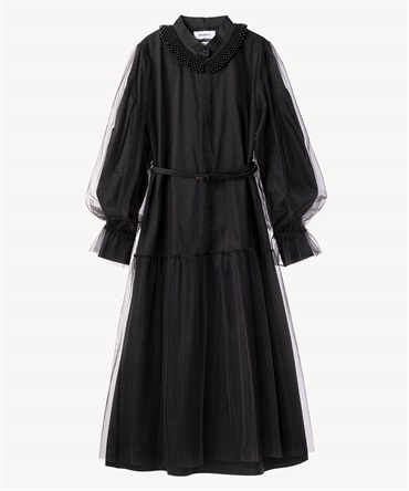チュールシャツワンピース(black-36)