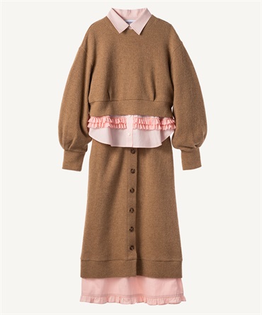 バックフリルニットワンピース(beige-36)