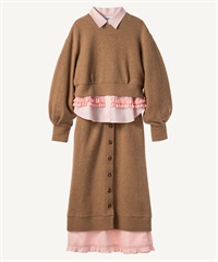 バックフリルニットワンピース(beige-36)