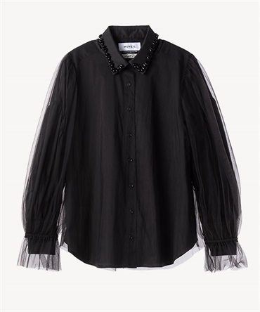 チュールシャツブラウス(black-36)