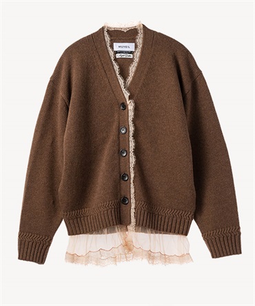 チュールレース付カーディガン(brown-36)