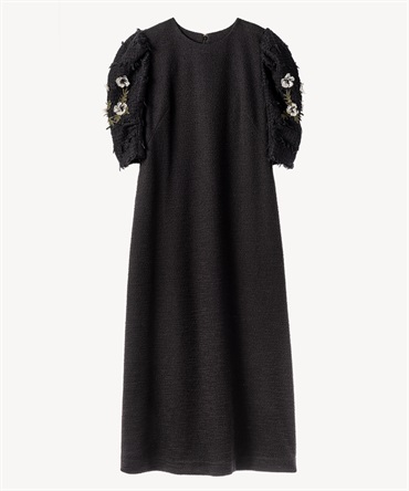 袖刺繍ブラックドレス(black-36)