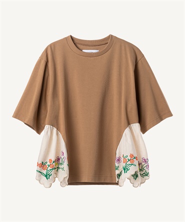 草花レースTシャツ(beige-36)