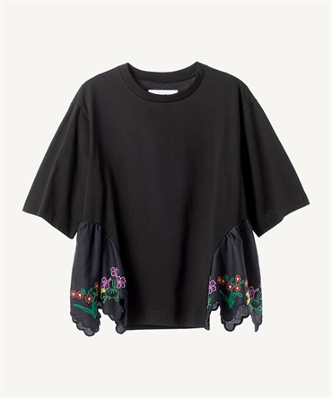 草花レースTシャツ(black-36)