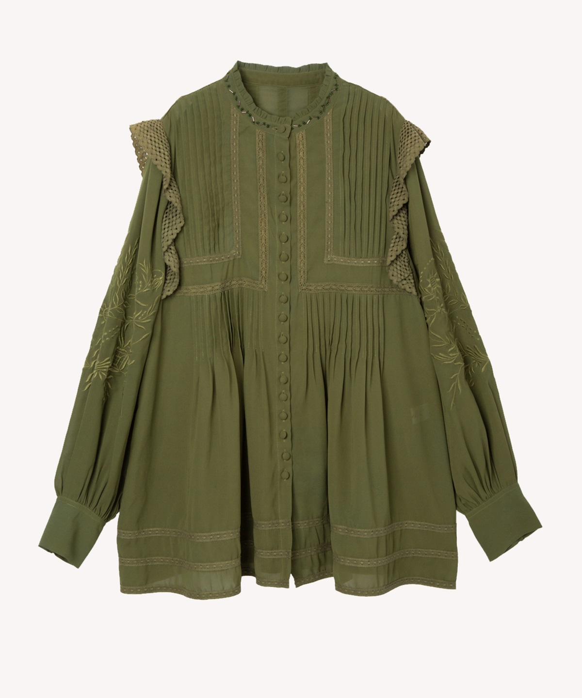 フラワー刺繍ブラウス(khaki-36)