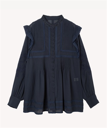 フラワー刺繍ブラウス(navy-36)