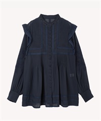 フラワー刺繍ブラウス(navy-36)