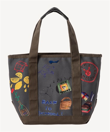 落書きプリントトートバッグ(khaki-F)