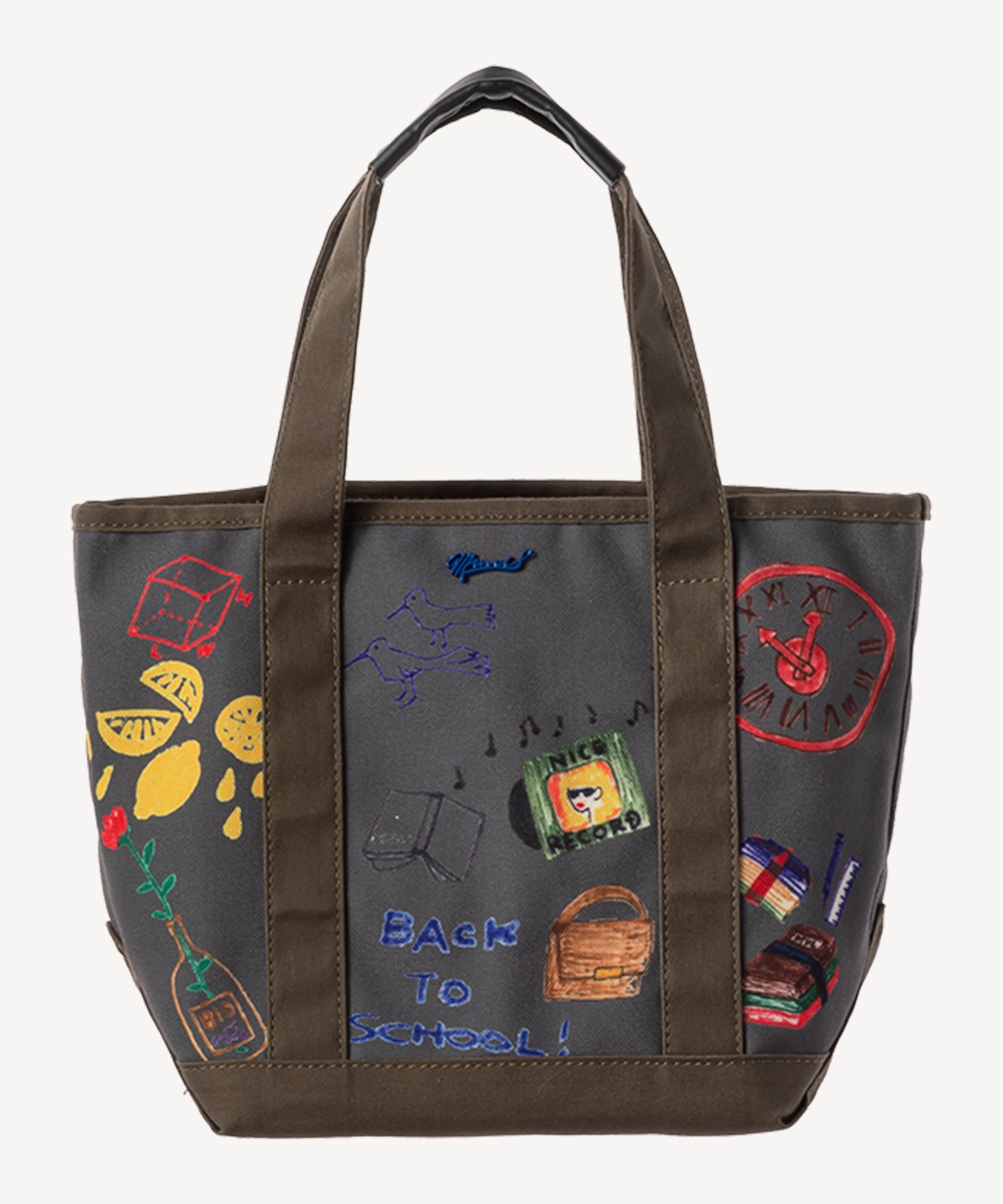 落書きプリントトートバッグ(khaki-F)