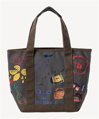 落書きプリントトートバッグ(khaki-F)