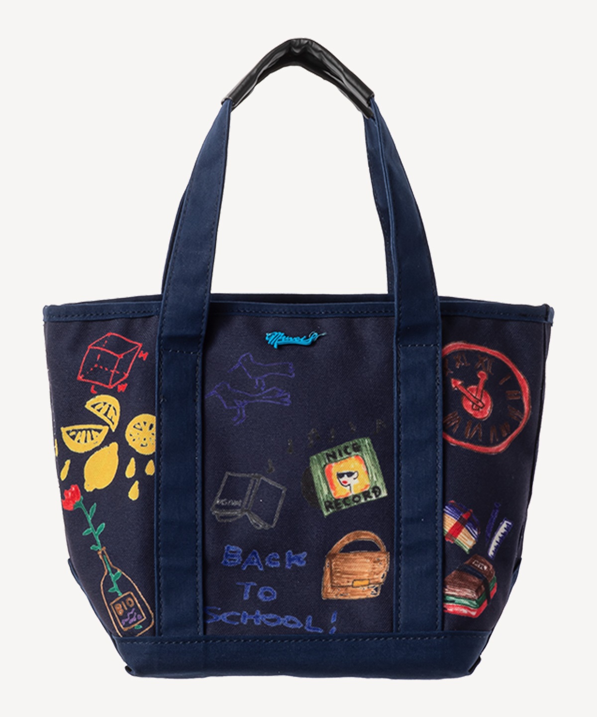 落書きプリントトートバッグ(navy-F)