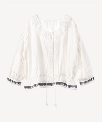 フラワー刺繍スタッズブラウス(white-36)