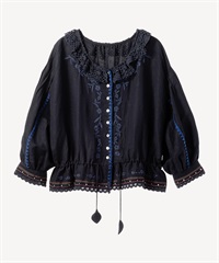 フラワー刺繍スタッズブラウス(navy-36)
