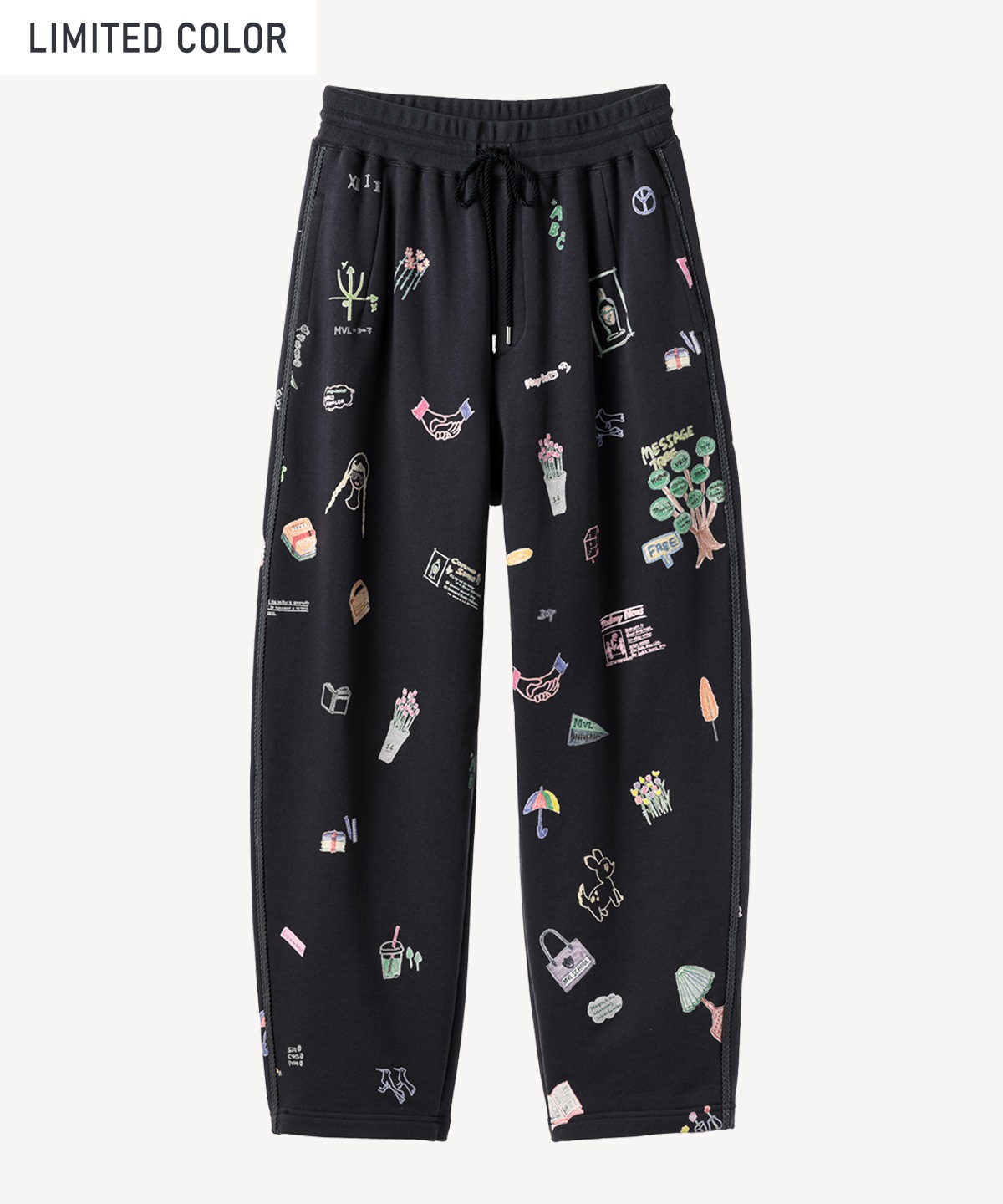 落書きプリントバレルスウェットパンツ(dark gray-34)