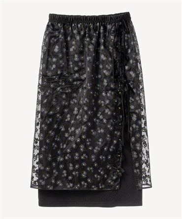 フラワーフロッキープリントレイヤードスカート(black-36)
