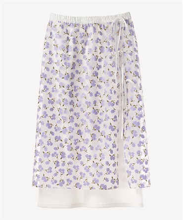 フラワーフロッキープリントレイヤードスカート(lilac-36)
