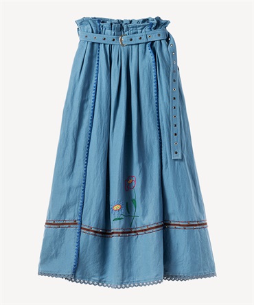 フラワー刺繍スタッズスカート(blue-36)