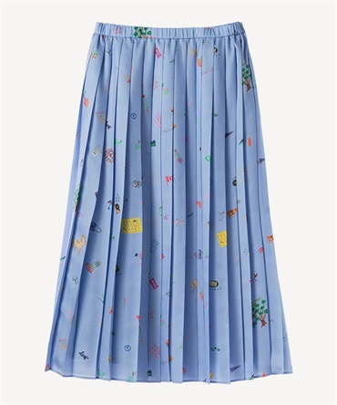 落書きプリントプリーツスカート(light blue-36)