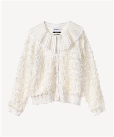 襟付きフリンジツイードカーディガン(white-36)