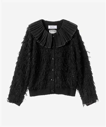 襟付きフリンジツイードカーディガン(black-36)