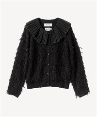 襟付きフリンジツイードカーディガン(black-36)